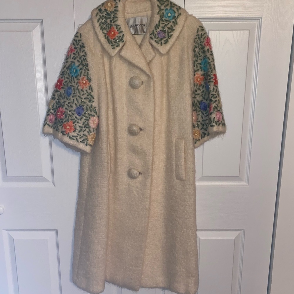 VTG Vintage BATALDI c.1960's Ivory Mohair Embellished Embroidered Evening Coat